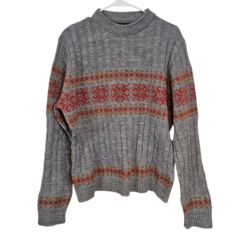 Vintage Gray and Red Knit Men's Sweater